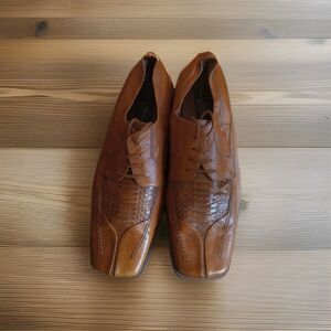 Giorgio Brutini Mens Derby Dress Shoes 9.5W Cognac Square Toe Genuine Snakeskin